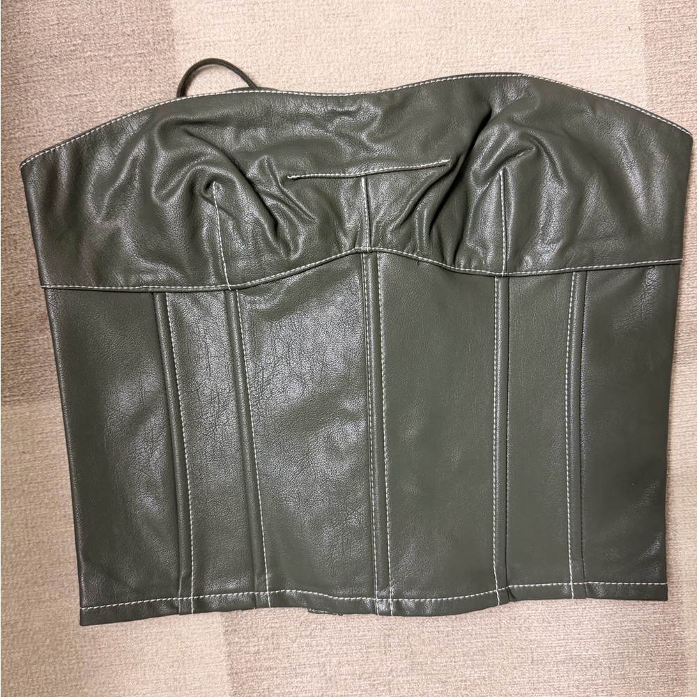 Edikted Moss Faux Leather Lace Up Corset olive green